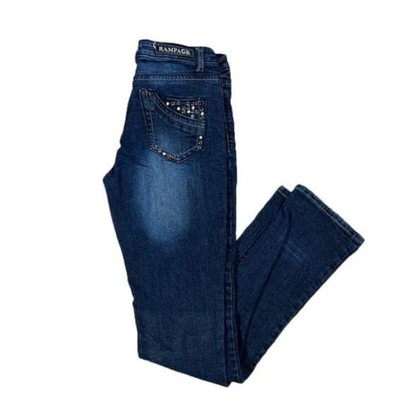 🤯RAMPAGE Medium Wash Denim w Crystal Studs 6 - Picture 1 of 5